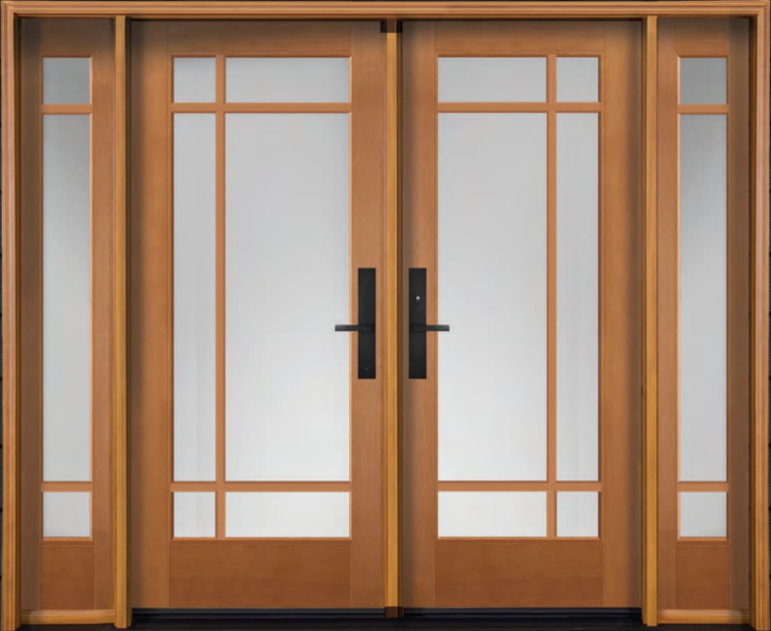 Brown Double Entrance Doors with Metal Handles